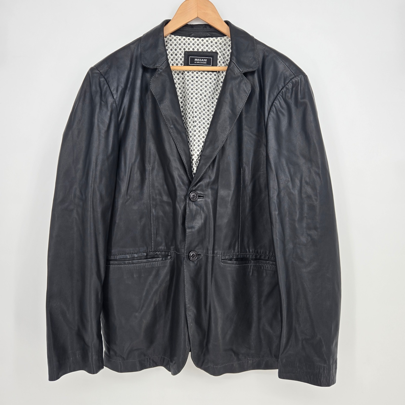 Missani Le Collezioni Real Lambskin Leather Black Blazer Jacket Mens Xl Luxury